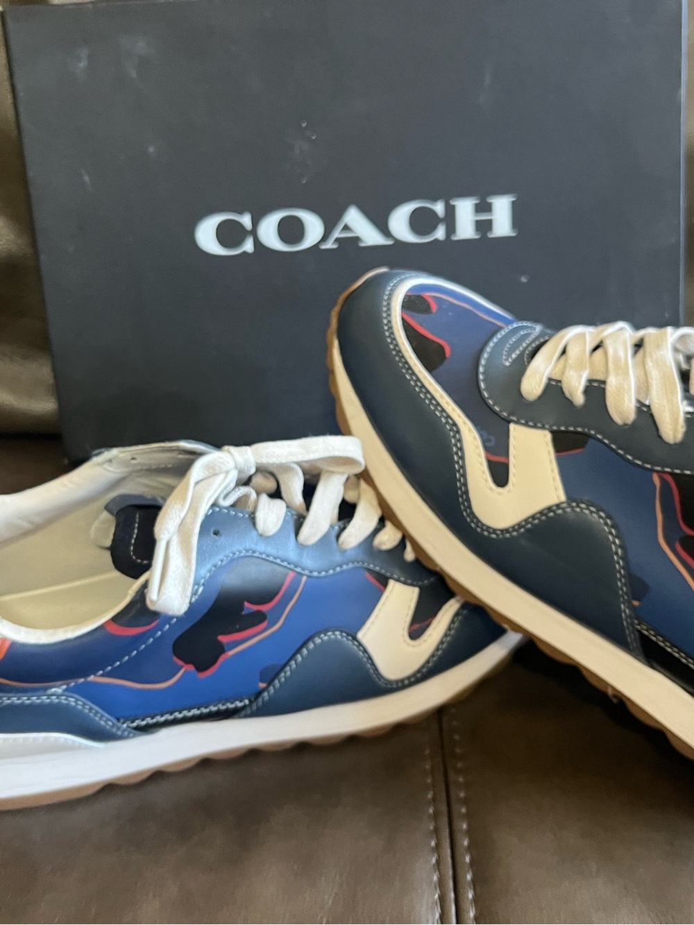 COACH Navy Blue Multi Leather Low-Top Sneakers
